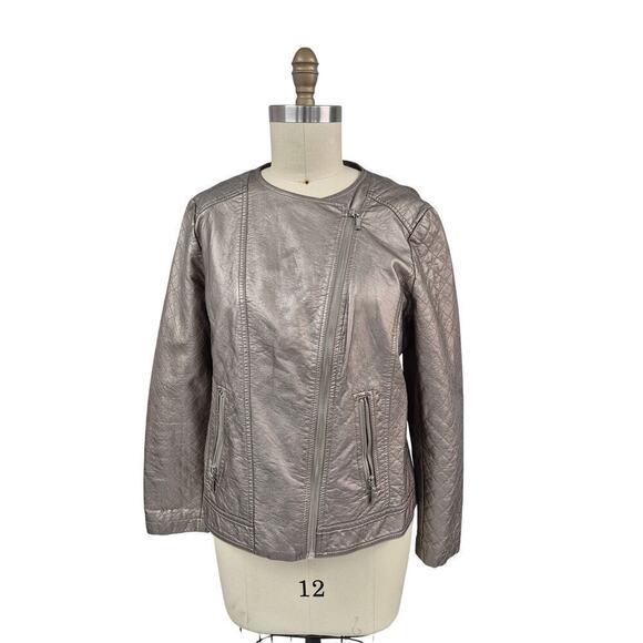 Chico's Metalic Gold/ Bronze Biker Jacket Sz 2 - Picture 1 of 7